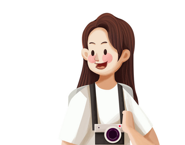 卡通旅游女孩春天相机插画素材