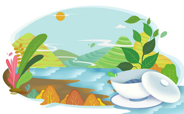 春天春意盎然草地蓝天插画背景