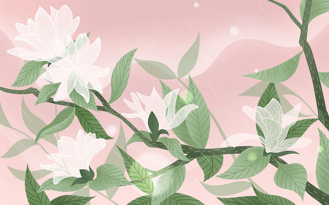 春天春季粉色浪漫树枝花卉插画背景