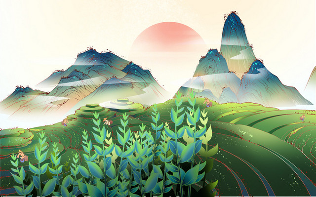 中国风卡通茶文化茶叶插画背景