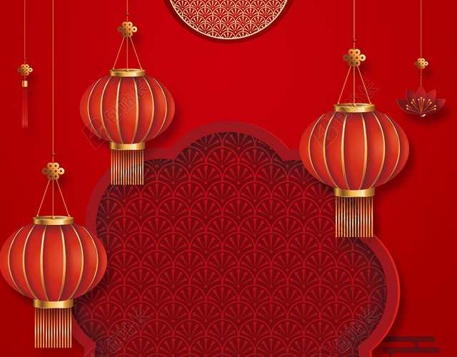 红色中国风新年背景海报展板