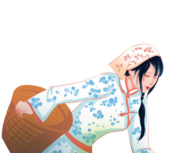 春天清新卡通采茶女孩茶插画素材