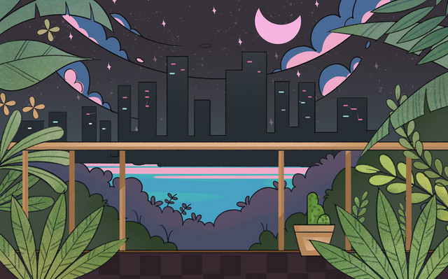 卡通手绘星空浪漫插画背景