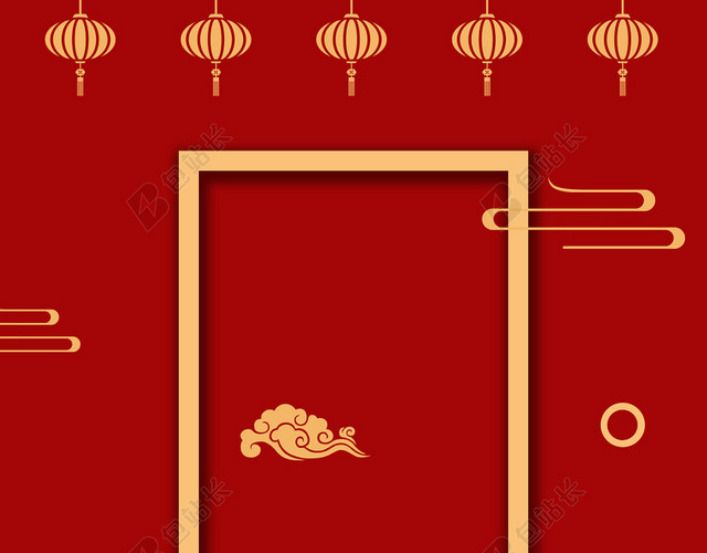 中国风古风祥云新中式红墙水墨山水背景