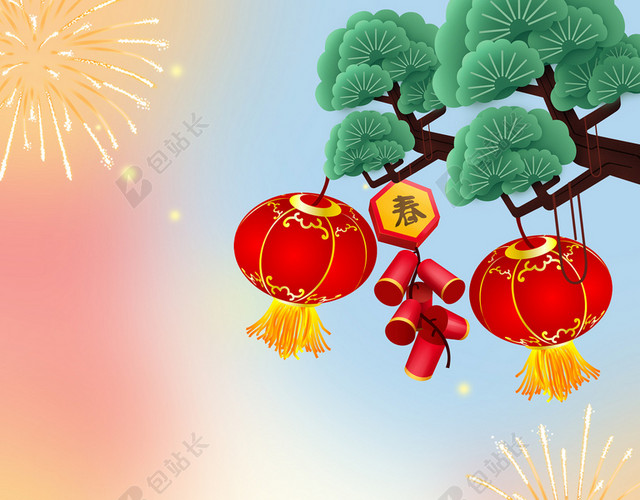 暖色调中国风2020年鼠年大年三十除夕挂画