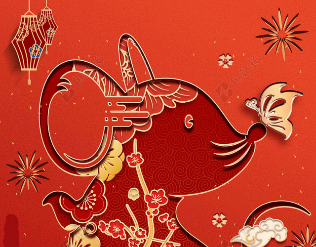 红色剪纸鼠年新年春节背景素材