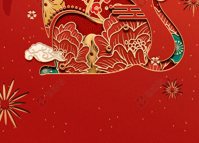 红色剪纸鼠年新年春节背景素材
