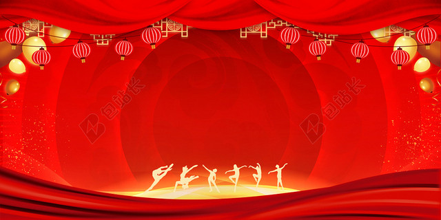 红色中国风剪纸晚会背景舞台展板背景