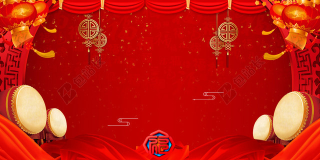 中国风红色晚会背景舞台展板背景