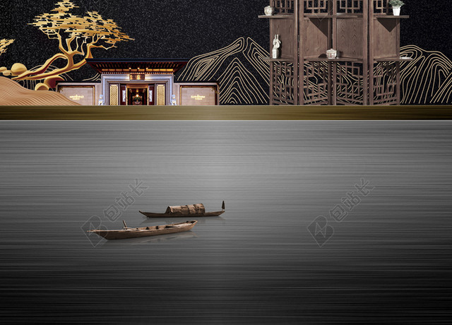 黑色古风中国风房地产宣传促销海报背景设计