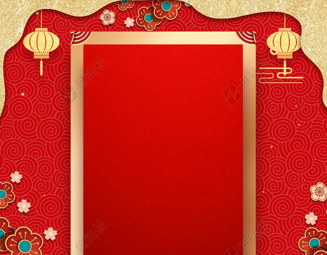 红色剪纸边框新年海报背景