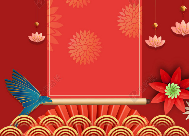 红色喜庆中国风新年海报背景