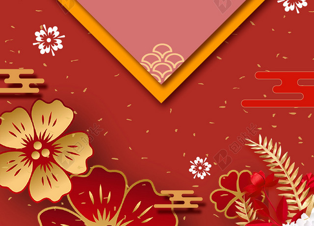 红色剪纸新年海报背景