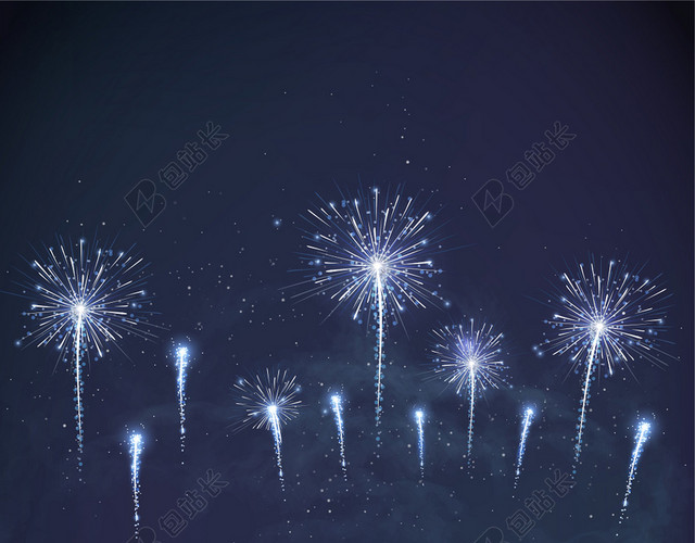 蓝色矢量节日星空烟花背景素材