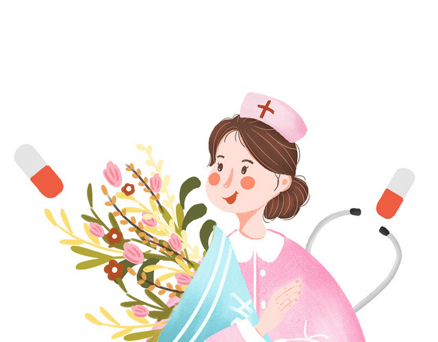 卡通护士节鲜花白衣天使素材