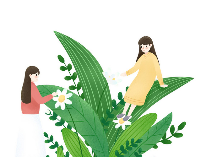 少女树叶小雏菊清新素材
