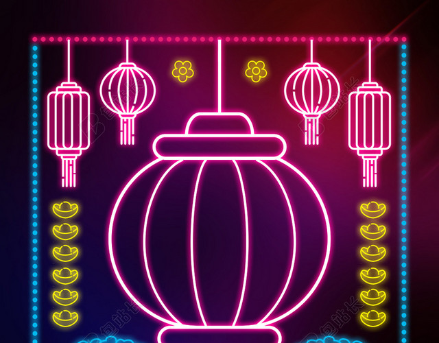 霓虹灯2020新年鼠年春节宣传海报背景素材
