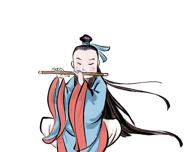 古人吹奏笛子文人素材