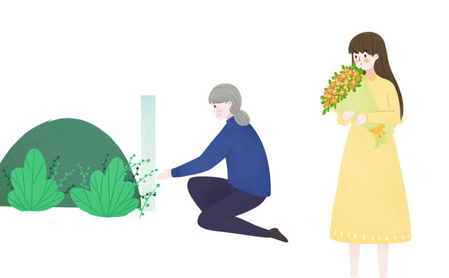 清明节祭祀少女鲜花素材