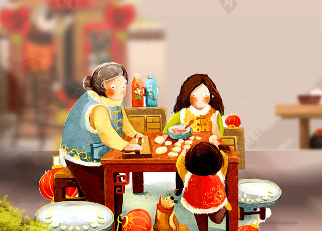 手绘小年新年春节背景素材