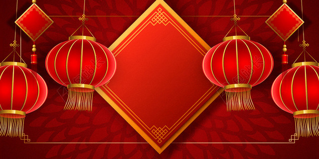 红色精美灯笼2020鼠年新年春节元旦海报背景素材