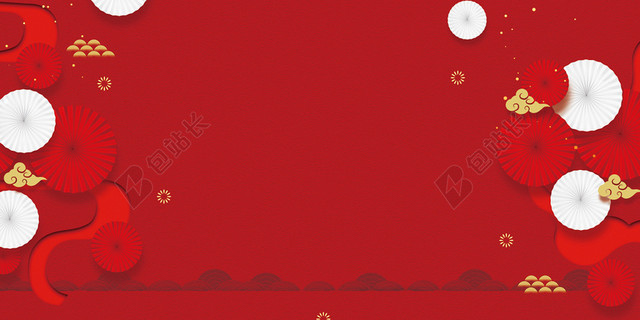 红色中国风剪纸新年春节节日背景