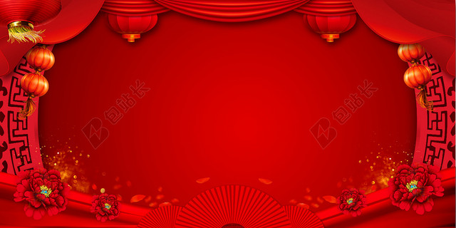 红色创意大气2020年鼠年春节元旦新年海报背景素材