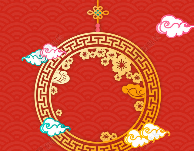 红色中国风剪纸花朵新年春节节日背景