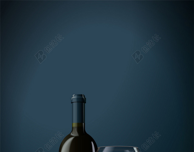 蓝色简约红酒酒杯海报背景