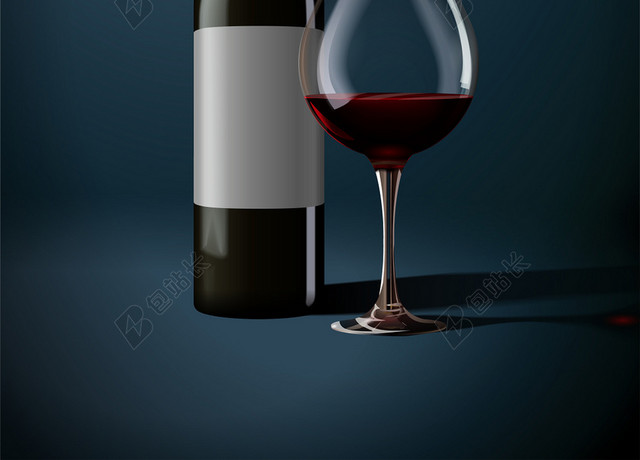 蓝色简约红酒酒杯海报背景