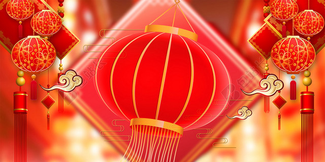红色喜庆新年春节节日展板背景