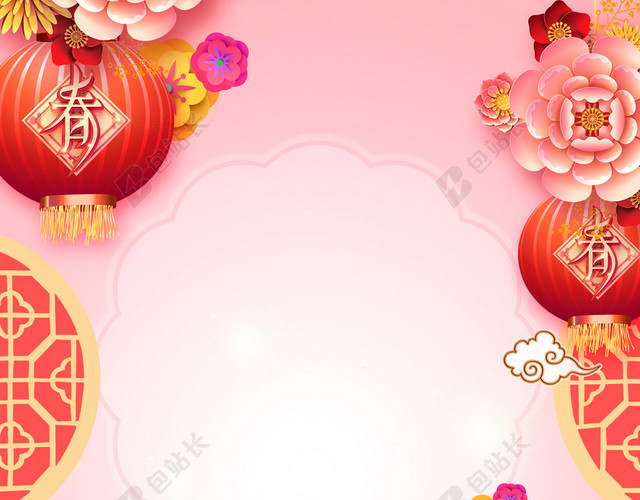 中古风红色新年春节节日海报背景