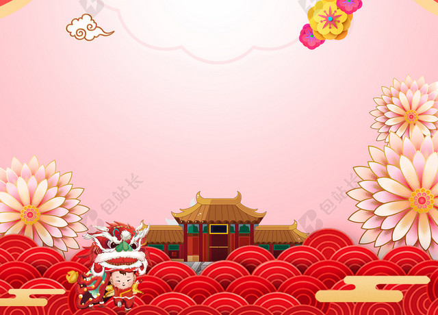 中古风红色新年春节节日海报背景