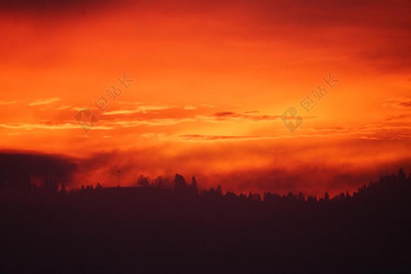 日落 雾 ABENDSTIMMUNG 星云发光 天空 傍晚的天空