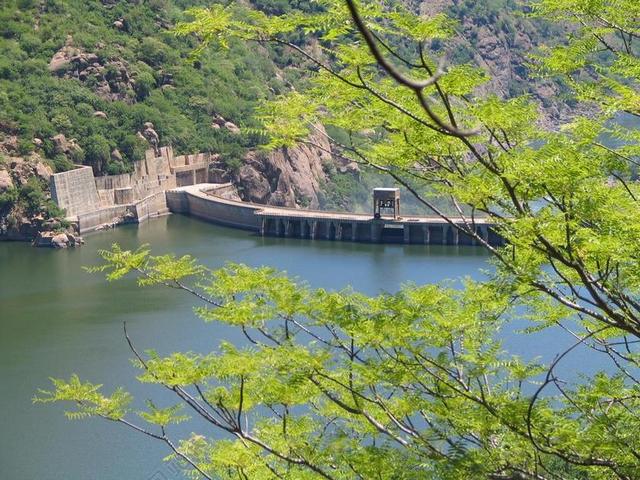 绿色的河水和大坝背景图片