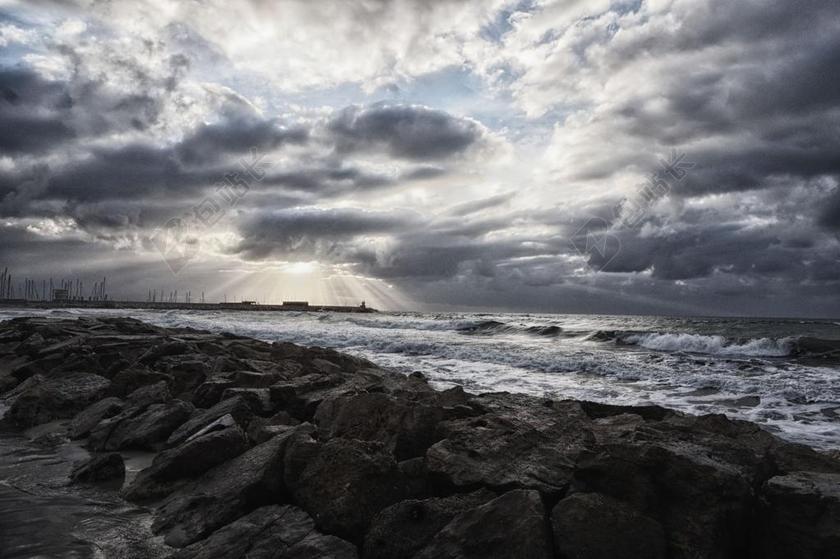 海 冬天 云 岩石 水 太阳 射线 景观 科斯塔 波
