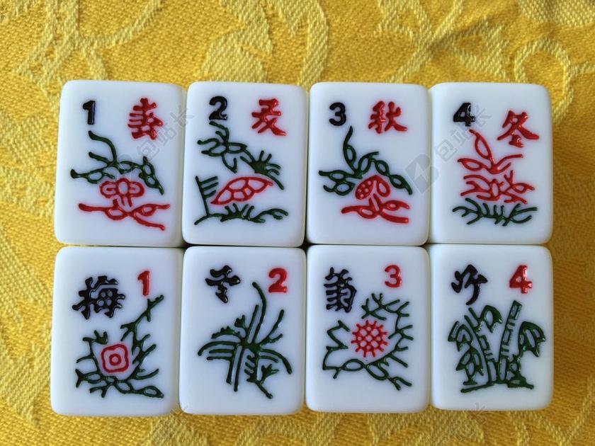 白色中国风中国游戏麻将图案展示背景图片
