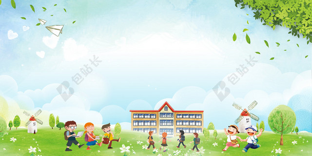 复学疫情复学疫情开学复学绿色插画开学防疫展板背景素材
