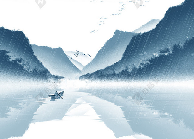 手绘水墨中国风传统二十四节气谷雨背景素材
