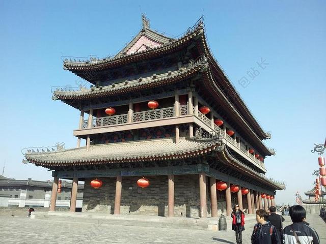 中国 结构 宝塔 红色灯 屋顶上 屋顶 西安 旧城