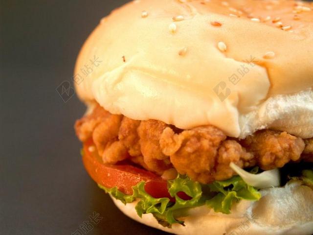 彩色餐饮食物美味加肉和蔬菜的汉堡小吃快餐食物背景图片