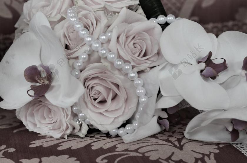浪漫婚礼花束珍珠背景图片