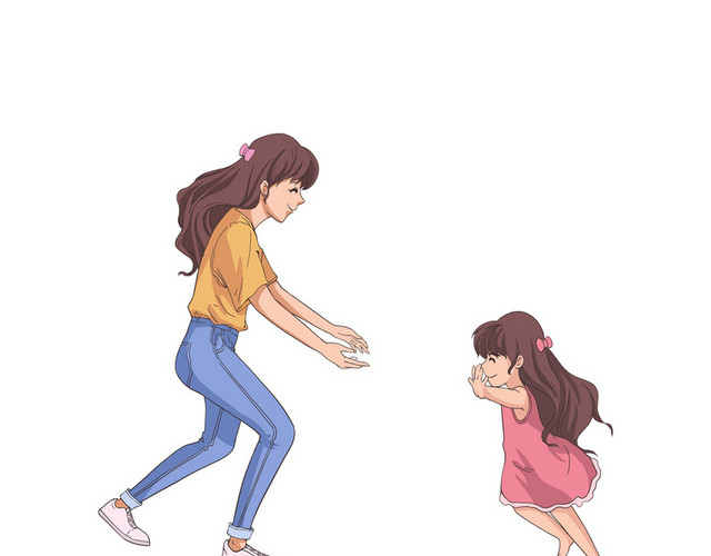 手绘卡通母亲节母女PNG素材