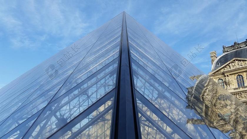 博物馆 卢浮宫 金字塔 巴黎 玻璃 天空 蓝色