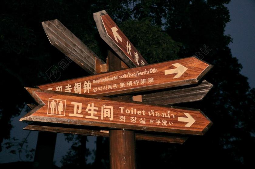 黑夜木纹旅游景点指示牌背景图片