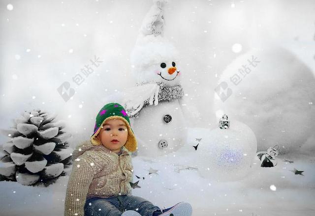 雪地里的雪人和小孩背景图片