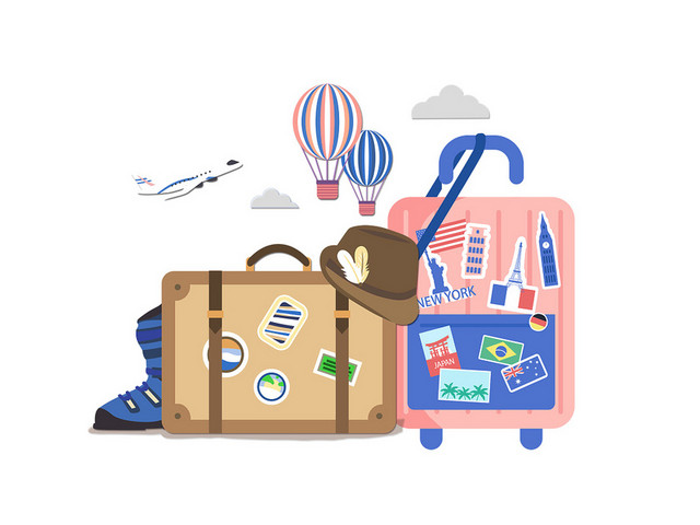 扁平旅游旅行箱素材