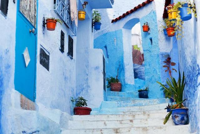 舍夫沙万 摩洛哥北部 CHAOUEN 古老的小镇 蓝色粉刷的建筑物
