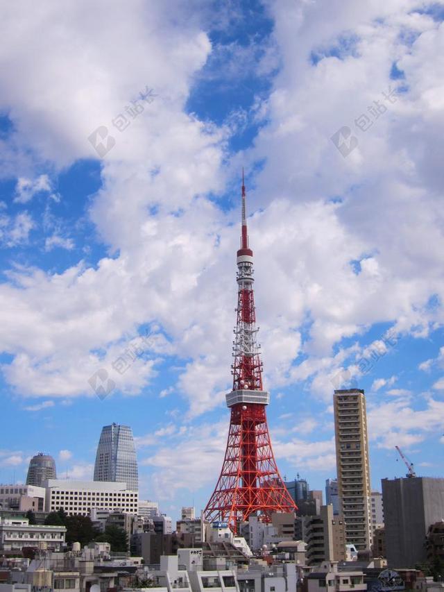 东京塔 司马 港区 东京 日本 条例草案 塔 蓝色的天空 云