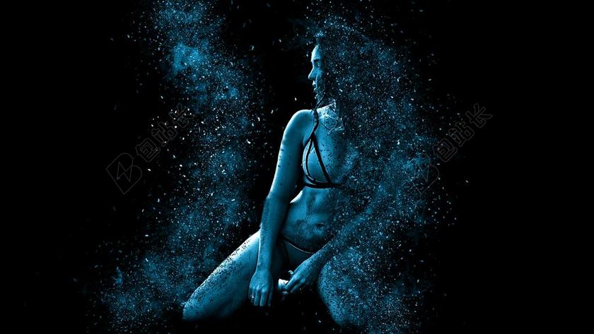 女子 最酷的 水 比基尼 游泳 蓝色 艺术 散热 注入